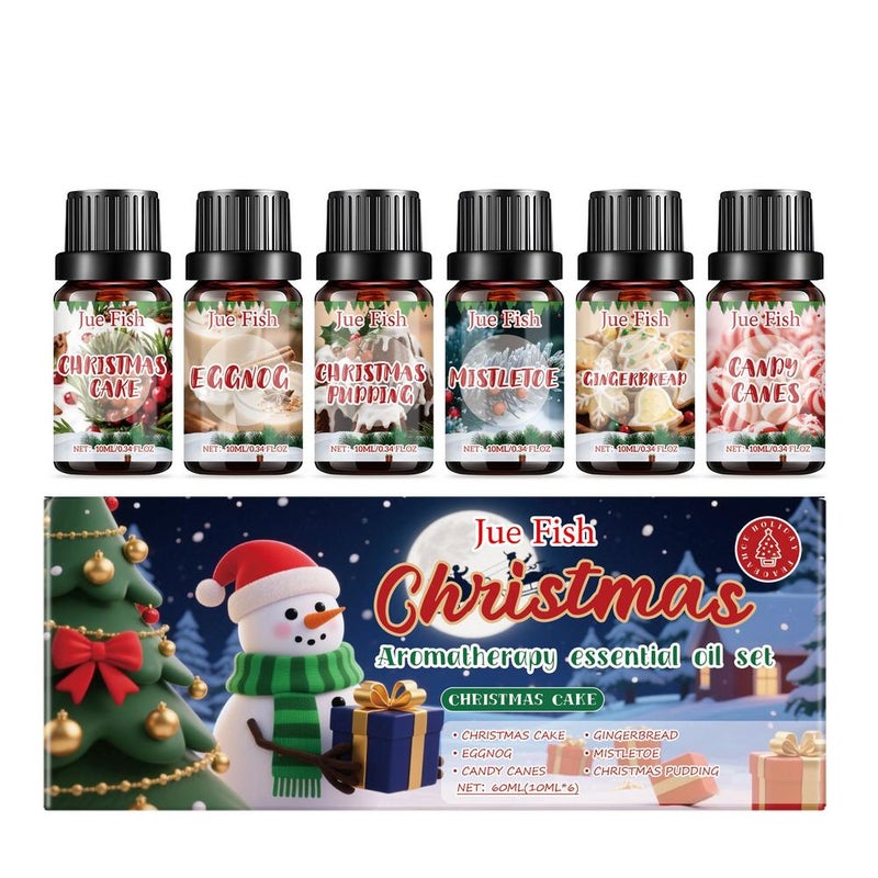 Jue Fish Christmas Aromatherapy Essential Oil Set: A warm and refreshing fragrance for a cozy home atmosphere. JU-C03-0041-01 10ml6pcs